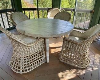 Whitewashed Pine Table & Kreiss Rattan Chair Set