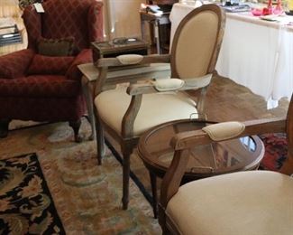 Pair of French chairs, lounge chair, nice rug