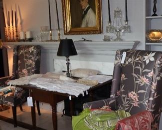 Pair of host and hostess chairs with drop leaf table, hand made