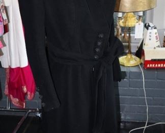 1950s black wool coat, fur detail