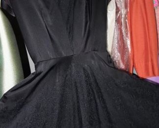 1950s black, full skirt cocktail dress, short