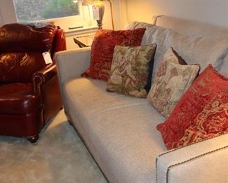 Apartment size sofa & red lounge chair