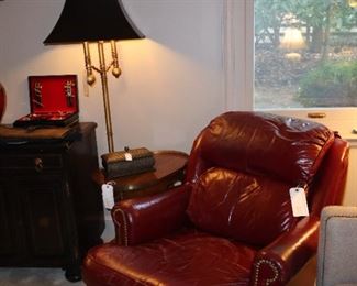 Red leather lounge chair