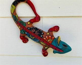 Terra cotta painted deco lizard outside wall decor
Mexico
*we have two = different sizes