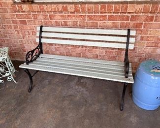 Wood slat w/wrought-iron bench