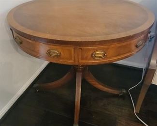 Genuine Mahogany Drum side table w/brass claw feet