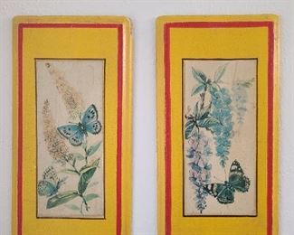 Pair of wood painted butterfly art