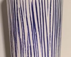 Decor vase w/gold tip ~ white w/blue stripes