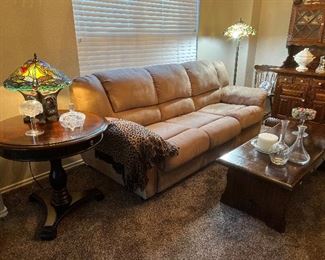 Suede sofa and matching recliners