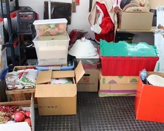 Boxes and boxes of vintage ornaments, tinsel, mercury glass beads etc.