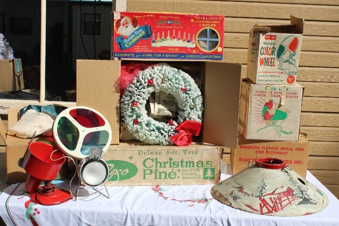 Vintage Aluminum Christmas Trees, Color Wheels, tree stands, Bubble lights