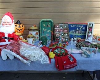 Ruston Santa, Nativity sets, Merry Mushroom Canisters, Halloween Blowmolds, Christmas Decor