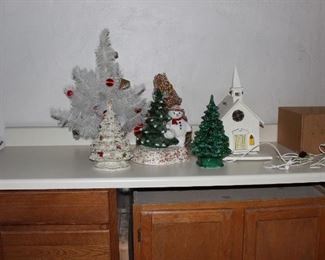 lighted musical church, more ceramic trees