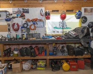 A whole lot of everything. Tool boxes, helmets, power cords, drills, saws...