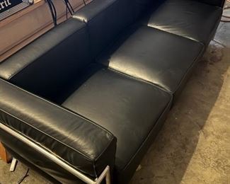 Modern Corbusier style 3 seat sofa. Genuine leather and chrome. 