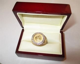 Men's Gold Ring with Diamonds & 5 Dollar Gold Coin ( Size 11 )