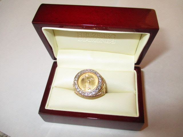 Men's Gold Ring with Diamonds & 5 Dollar Gold Coin ( Size 11 )
