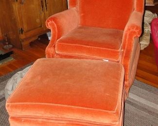 Ethan Allen MCM Velvet Orange Chair with Ottoman $175