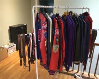 Letter jackets from Henderson High School and TCU; nice men's belts