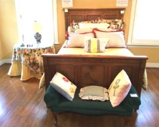 Upholstered boudoir bench - what a great place to sit and put your shoes on!
