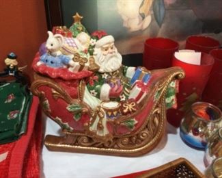 Fitz and Floyd Santa in a sleigh cookie jar