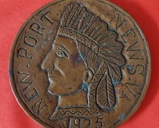LARGE COPPER NEWPORT NEWS 1925 INDIAN HEAD PENNY