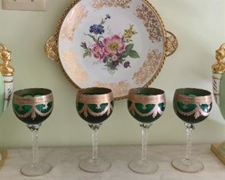 Pair of Urns, and Emerald stemware