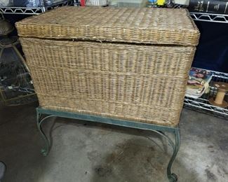 Large woven basket with metal stand