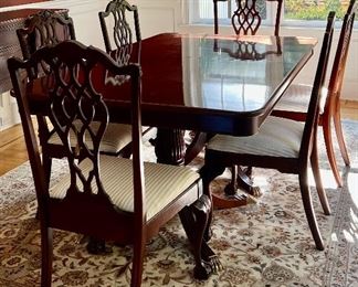 Double Pedestal Dining Room Table & 6 Chairs