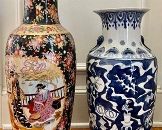 Royal Satsuma Vase (left) & Blue & White Vase (right) 