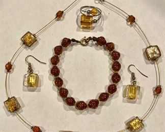 Murano Glass Necklace, Earrings, Ring, Bracelet