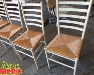 4 Matching Painted Table Chairs with Rush Seats, Great Condition