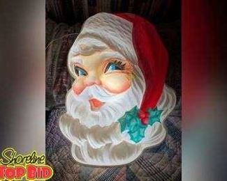 Huge Antique Illuminated Santa Head Wall Hanging Light Rare PreBlow Mold Light
