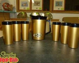 Vintage Genuine Thermo Serv Double Wall Insulated Servingware Pitcher and 6 mugs tumblers
