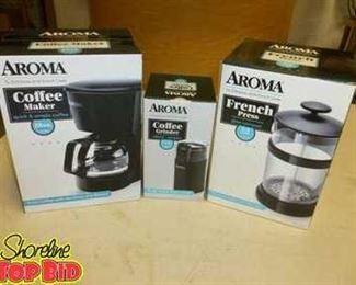 New Aroma Coffee Maker, Electric Coffee Grinder and French Press Glass Compact