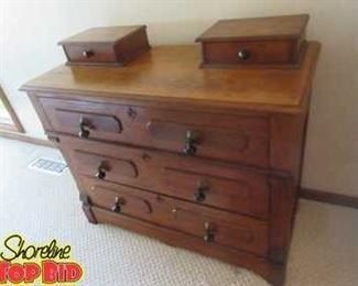 3 Drawer Antique Dresser Chest 2 Upper Jewelry Boxes One Box Needs Repair