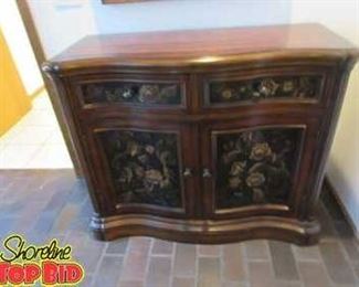 Hallway Entrance Cabinet Solid Mahogany 2 Drawers Double Door Bottom Storage Hand Painted Decor