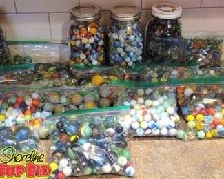 Large lot of vintage marbles, all different sizes and types