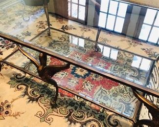 Marge Carson glass and metal coffee table