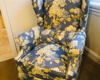 Floral wing chair and matching ottoman 