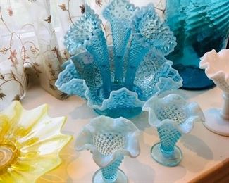 Fenton flower vases in blue