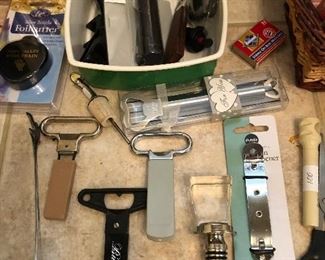 Bottle openers, bottle stoppers, cork screws