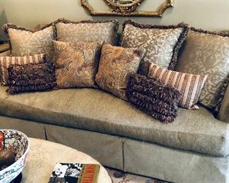 Marge Carson sofa with decorative pillows
