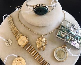 Sterling African Turquoise Cuff. Mixed Gold Vermeil Items. 