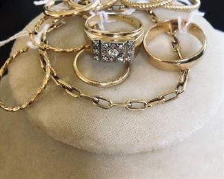 Group of 14K Gold Hoop Earrings and Rings