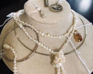 Sterling silver Items. Cultured Pearl Lariat. Gold Vermeil Citrine Pendant. 