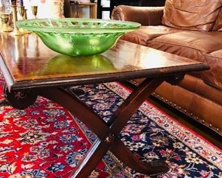 X-leg coffee table with inlaid details