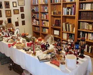 Christmas decorations, bookcases and oodles of books 