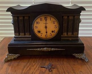 Antique Waterbury Black Enameled Mantel Clock