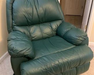 Action Industries Green Leather Manual Recliner